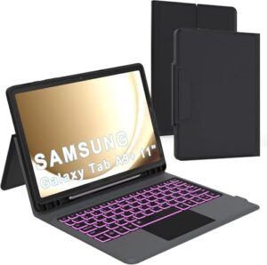 Keyboard Case for Samsung Tab A11+ Plus/A9+ Plus 11": 7 Colors Backlit Trackpad Keyboard for 11inch Galaxy Tab A9+ A11 Plus | Smart Touch Wireless Keyboard Folio Book Cover with Pen Holder & Kickstand