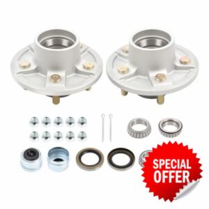 Nakkaa Galvanized Trailer Idler Hub Kit 5 Bolts on 4.5 Inch Circle Compatible with 3500 LBS Trailer Axle 1-1/16 Inch to 1-3/8 Inch Tapered Spindles Bearings Set of 2 with Grease Seal Grease Cap