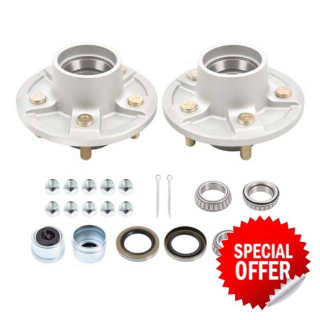 Nakkaa Galvanized Trailer Idler Hub Kit 5 Bolts on 4.5 Inch Circle Compatible with 3500 LBS Trailer Axle 1-1/16 Inch to 1-3/8 Inch Tapered Spindles Bearings Set of 2 with Grease Seal Grease Cap