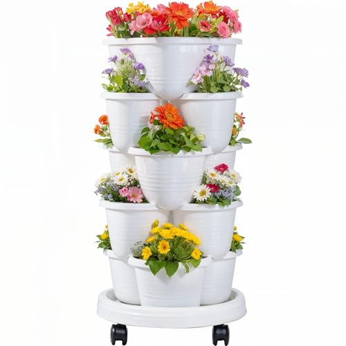 Self Watering Stackable Planters with Wheels for Strawberries