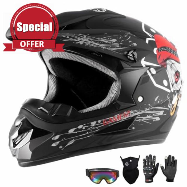 Youth Kids Dirt Bike Motocross Helmet (Goggles Gloves Face Mask) 4PCS Set
