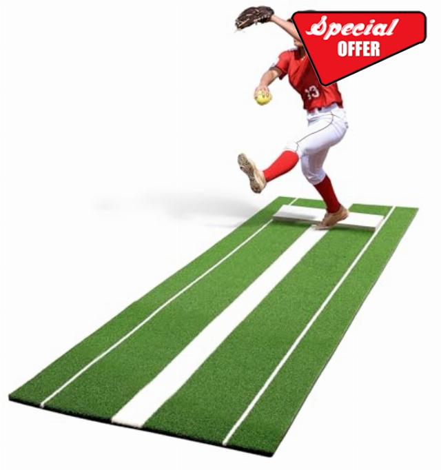 Softball Pitching Mat with Rubber 10x3 ft Softball Pitching Mound with Antifade Turf and Antislip Foam Backing Fastpitch Equipment for Softball and Baseball Pitchers Practice