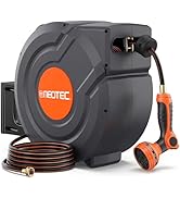 Upgraded Retractable Garden Hose Reel 1/2 inch x 130 ft 9 Pattern Nozzle Wall-Mounted Any Length ...