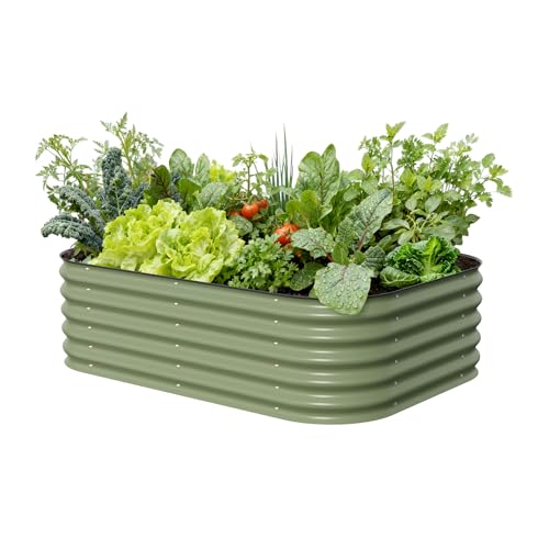 17" Tall 6 in 1 Modular Metal Raised Planter Bed for Vegetables Flowers Patio Ground Planter Box-Olive Gree