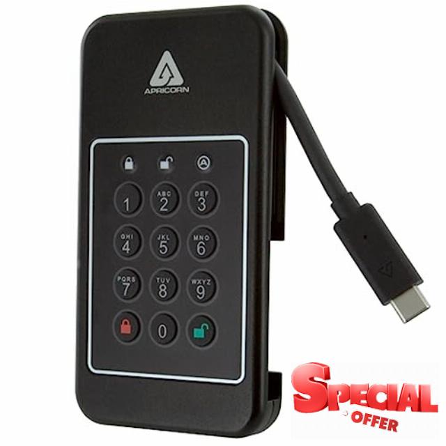 Apricorn 500GB Aegis NVX – Ultra High Speed NVMe 10Gbps USB Type C Hardware-Encrypted Drive (ANVX-500GB)