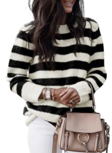 Dokotoo Sweaters for Women 2026 Crewneck Striped Cute Color Block Fall Winter Knitted Pullover Tops