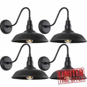 10in Black Gooseneck Barn Lights 4 Pack Farmhouse Barn Wall Mount Light Fixture Exterior Waterproof Industrial Porch Wall Sconce for Garage