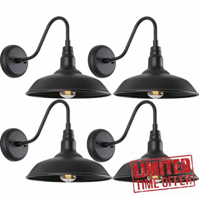 10in Black Gooseneck Barn Lights 4 Pack Farmhouse Barn Wall Mount Light Fixture Exterior Waterproof Industrial Porch Wall Sconce for Garage