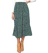 EXLURA Womens High Waist Polka Dot Pleated Skirt Midi Swing Skirt with Pockets