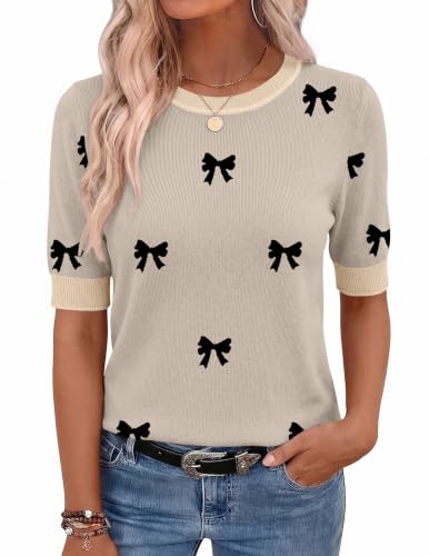 Zeagoo Women Short Sleeve Sweater Summer Crew Neck Dressy Casual Soft Knit Pullover Tops Trendy