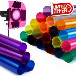 Barydat 24 Pcs Colored Gel Light Filter Transparent Color Light Gels Sheets Film Overlays Correction for Landscape LED Lighting Reading Photo Studio Headlight Film (16 x 20 Inches)