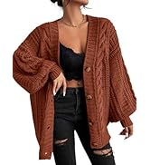 EXLURA Womens 2024 Open Front Sweaters Cardigan Fashion Long Lantern Sleeve Button Down Chunky Kn...