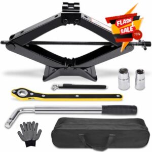 Scissor Car Jack 3 Ton (6610 lbs) Tire Changing Kit with Lug Wrench - Emergency Kit for Car