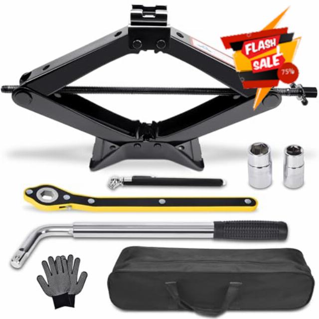Scissor Car Jack 3 Ton (6610 lbs) Tire Changing Kit with Lug Wrench - Emergency Kit for Car