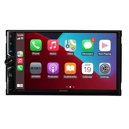 Jensen CAR723W 7-inch Certified Apple CarPlay Android Auto Wired or Wireless | Double DIN Touchscreen Car Stereo Radio | Bluetooth | Backup Camera Input | USB Playback & Charge