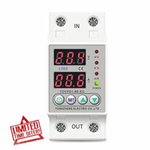 60A Din Rail 230V Adjustable Over and Under Voltage Protective Device Protector Relay Monitor Current Limit TOMZN TOVPD1-63-EC(60A)