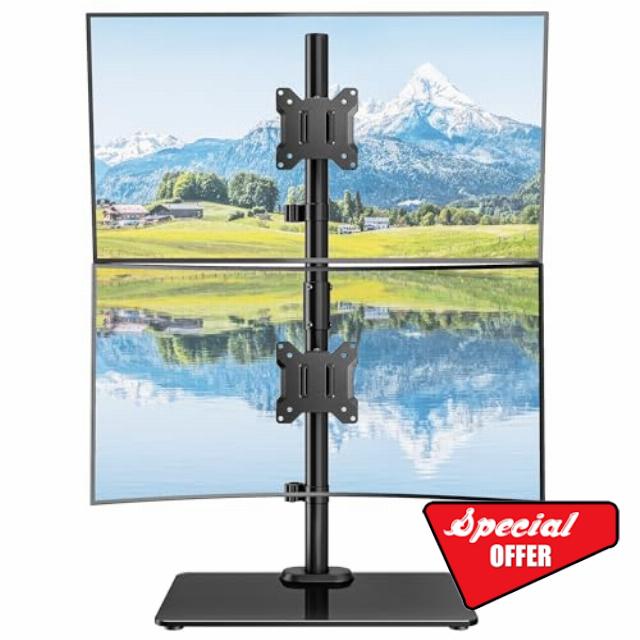 monTEK Vertical Dual Monitor Stand with Sleek Glass Base for 17-32 inch Screens