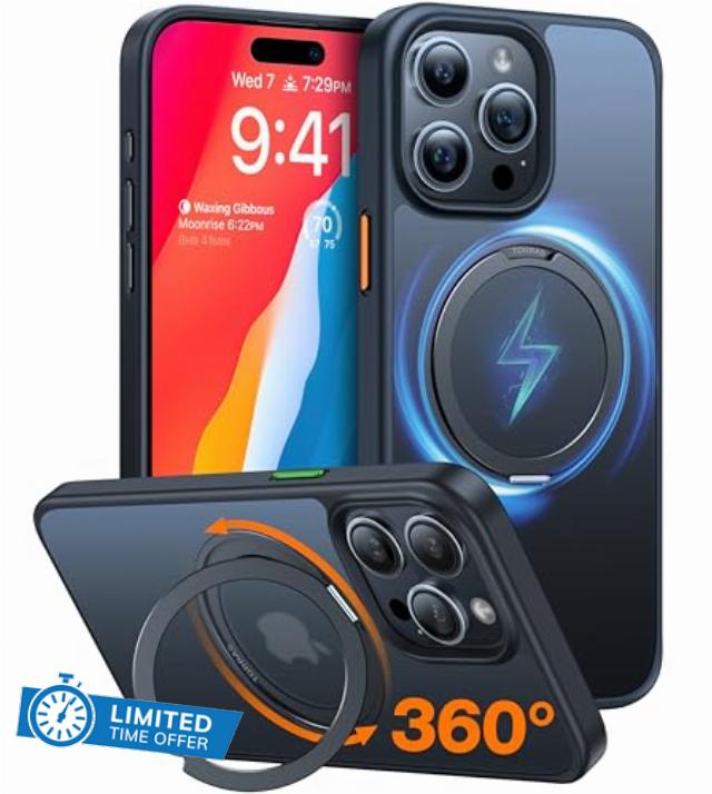 TORRAS Upgraded 360 Rotatable Magnetic Ring for iPhone 15 Pro Max Case