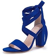 Huiyuzhi Womens Lace Up High Heeled Sandals Chunky Block Ankle Strappy Pumps Dress Party Shoes