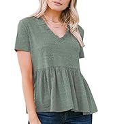 EXLURA Women's Summer Short Sleeve Babydoll Tops Fashion Cute V Neck T Shirts Soft Casual Peplum ...