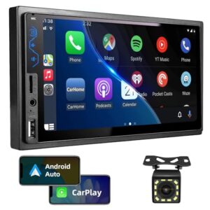 Double Din Car Stereo Compatible with Apple CarPlay and Android Auto - 7inch HD Touchscreen Car Audio Receivers with Bluetooth