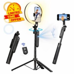 70.9" Auto Face Tracking Tripod with 360 Rotation & 10" Ring Light