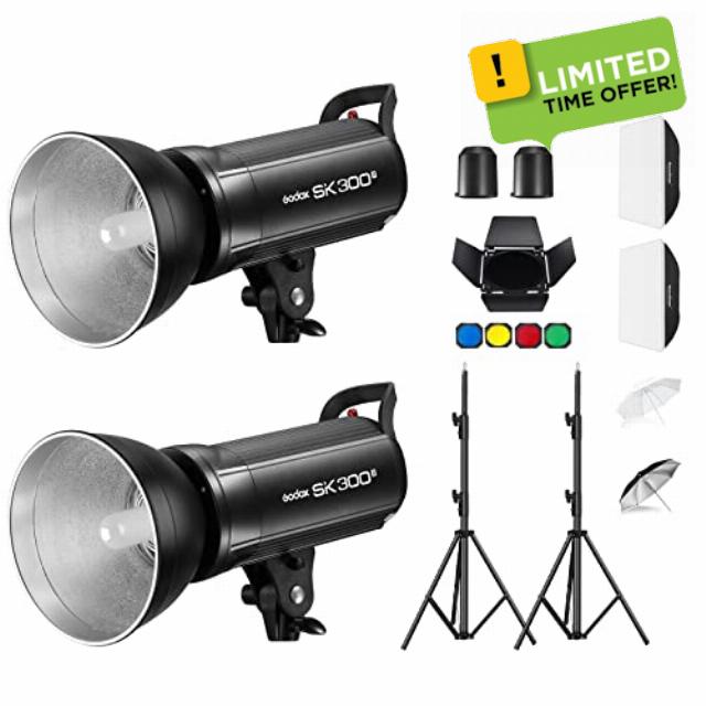 Godox 2X SK300II Studio Flash Strobe Kit:2.4G 600Ws Speedlite Flash Monolight with Bowens Mount for Studio Shooting