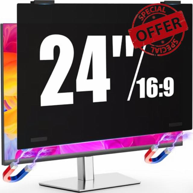 Magnetic Monitor Privacy Screen 24 inch for Frameless/Thin Bezel Computer 16:9 Aspect Ratio