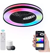 HUMHOLD Smart Low Profile Ceiling Fan with RGB Lights, 20" Bladeless Ceiling Fans with Alexa/Goog...