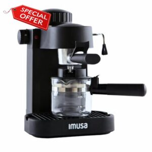 IMUSA Electric Espresso Cappuccino Maker 4 Cup Capacity with Milk Frother Black Coffee Machine for Home Barista Experience