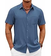 COOFANDY Mens Button Down Shirt Short Sleeve Casual Shirts Summer Beach Wedding Linen Shirt with ...