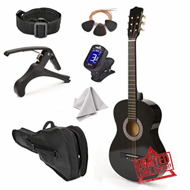 30" Left Handed Wood Guitar with Case and Accessories for Kids/Girls/Boys/Teens/Beginners (30"