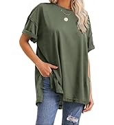 EXLURA Womens Oversized T-Shirt Casual Short Sleeve Loose Maternity Tops Summer Crewneck Side Sli...