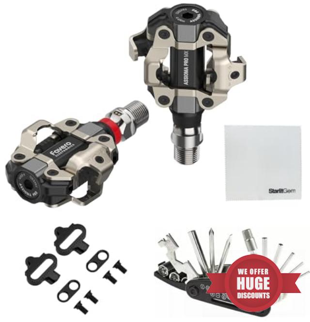 Favero Assioma Pro MX Upgraded Single and Dual Sided Power Meter Pedals Bundled with Extra SPD Cleats