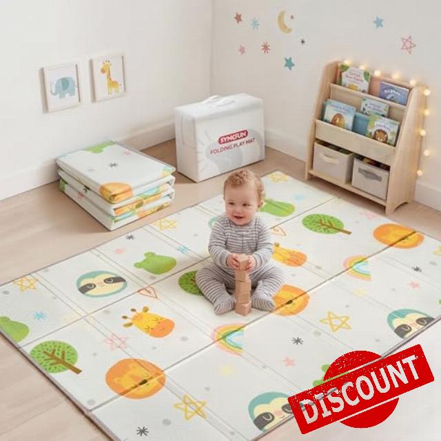 Baby Play Mat – Foldable 78"x51" XPE Foam Baby Floor Play Mat with Fabric Surface