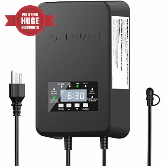 SUNVIE 120W Low Voltage Transformer Outdoor Landscape Lighting Transformer with Timer and Photocell Sensor Waterproof 120V to 12V/14V AC Low Voltage Landscape Transformer for Spotlight Pathway Lights