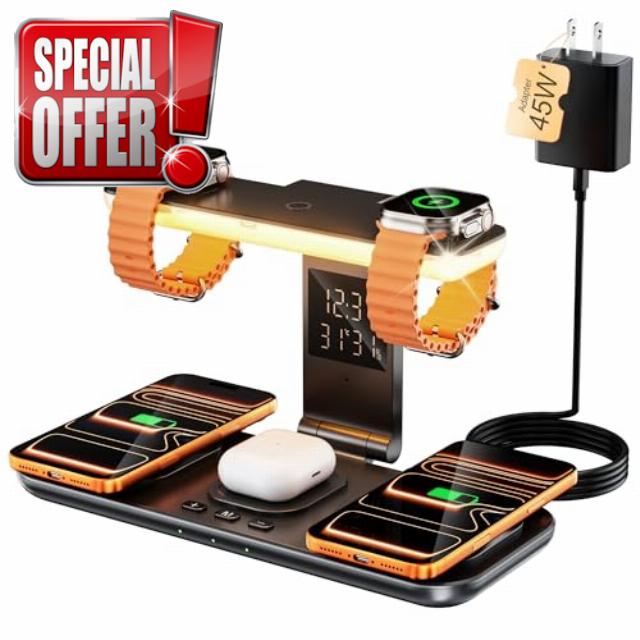 7-in-1 Wireless Dual Phone Charging Station for Apple