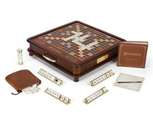 Scrabble Luxury Edition Board Game by WS Game Company with Rotating Wooden Game Board