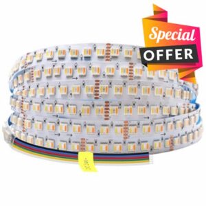 24VDC Highest Density 5-in-1 5050 RGBWW (RGB+Warm White+Daylight) 112LEDs/m Bright RGBCCT LED Strip 16.4FT Dimmable Tape Lights for Bedroom Decor (IP20 Non-Waterproof 12MM Width)