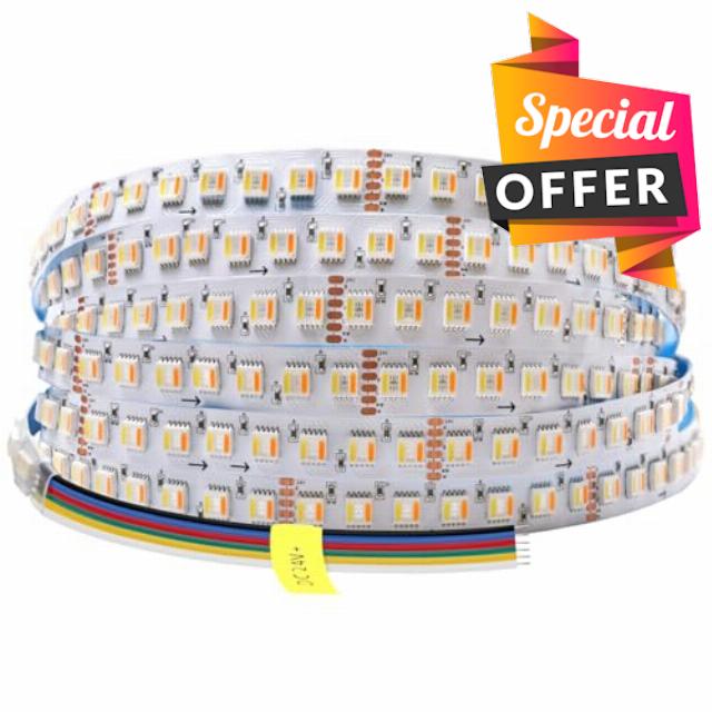 24VDC Highest Density 5-in-1 5050 RGBWW (RGB+Warm White+Daylight) 112LEDs/m Bright RGBCCT LED Strip 16.4FT Dimmable Tape Lights for Bedroom Decor (IP20 Non-Waterproof 12MM Width)