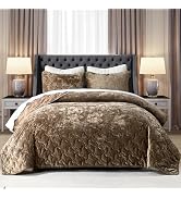 Homzard Luxury Velvet Quilt Set King Size Bedding, Olive Green Comforter Set, Ultra-Soft Channel ...