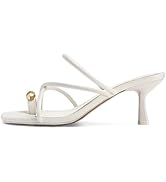 Dsevht Strappy Kitten Heel Sandals Toe Ring Flip Flop Stiletto Low Short Thong Heels Slip On Squa...