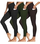 3 Packs Leggings with Pockets for Women, Soft High Waisted Tummy Control Workout Yoga Pants