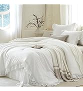 softpage Gray Ruffle Comforter Set Queen, Pre-Washed Shabby Chic Bedding Set, Lightweight Cottage...