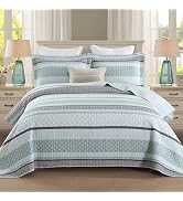 Homzard Quilt King Size Bedding Set, 100% Cotton Beige King Size Comforter Set,Wave Pattern Bedsp...