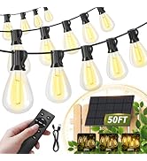 Amzrap 200FT Solar String Lights Outdoor Waterproof 72+2LED Bulbs, Solar Powered with Remote & US...