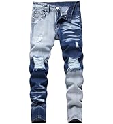 Anbreuinron Boy's Skinny Fit Ripped Destroyed Distressed Fashion Denim Jeans Pants