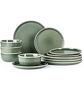 AmorArc Stoneware Dinnerware Sets for 4,Round Reactive Glaze Ceramics Plates and Bowls Set,Highly...