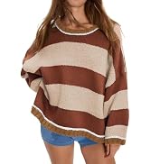 Aisongyuan Womens Cute Colorful Sweater Knit Striped Crewneck Long Sleeve Loose Pullover Swaters ...