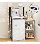 QieerHior Mini Fridge and Microwave Stand over Refrigerator Storage Shelf with Power Outlet, 5 Ti...